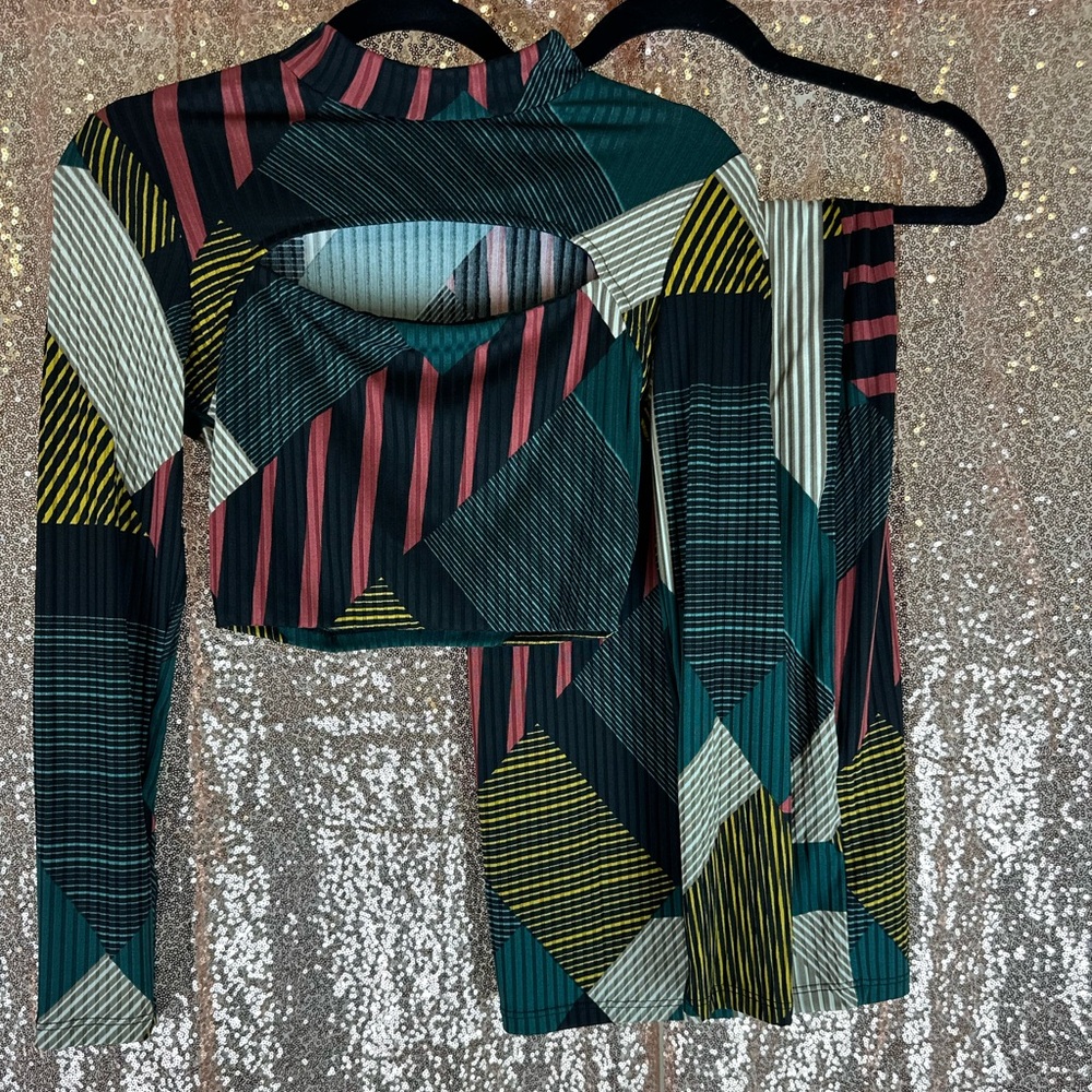 Green Multi Print Midi Skirt Set, Size Small